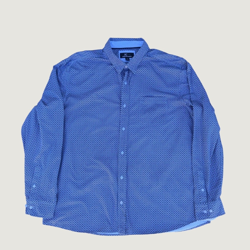 Johnston & Murphy XC4 Flex Blue Geometric Diamond Print Button Down Shirt XL